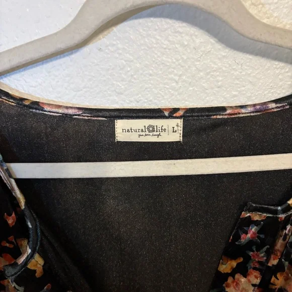 Natural life dress size L black floral velvet short sleeve chic - Picture 6 of 9